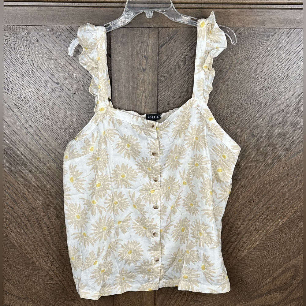 Torrid Double Gauze Ruffle Button Front Tank Top Size 2X